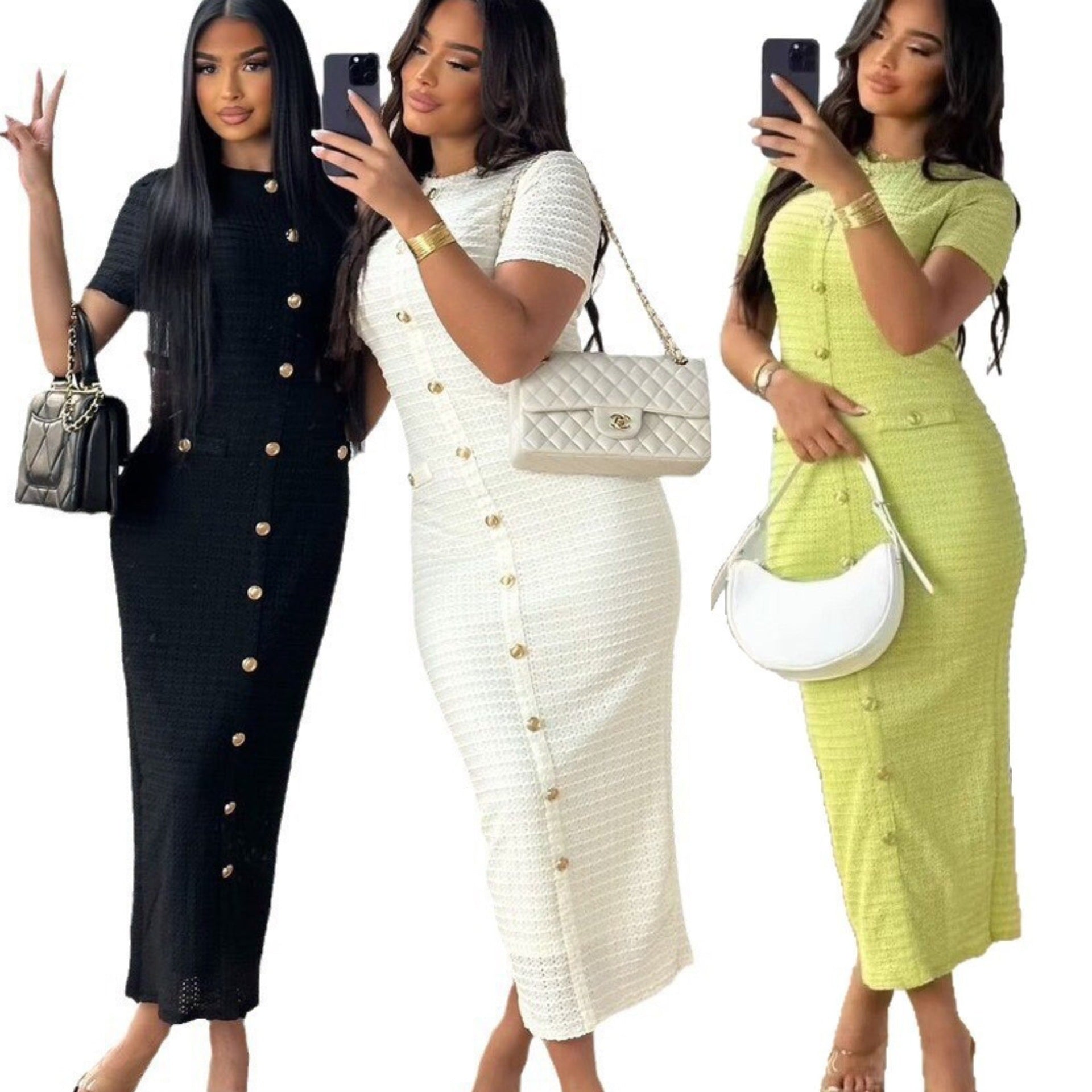 Women spring and autumn French retro knitting short-sleeved dress 5