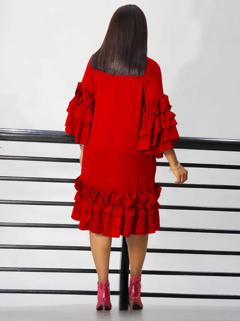 Spring Summer Fashion Casual Bell Sleeve Plus Size Dress 12