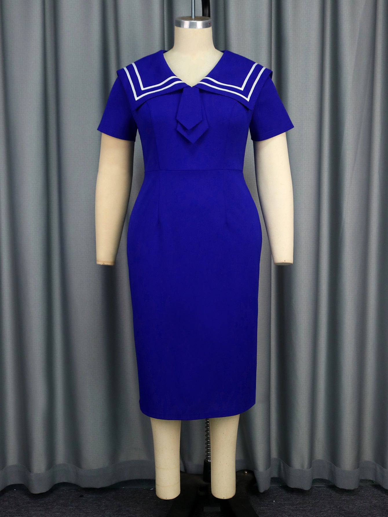 Plus-Size Turndown Collar Short Sleeve Chic Elegant Formal Party Dress 4