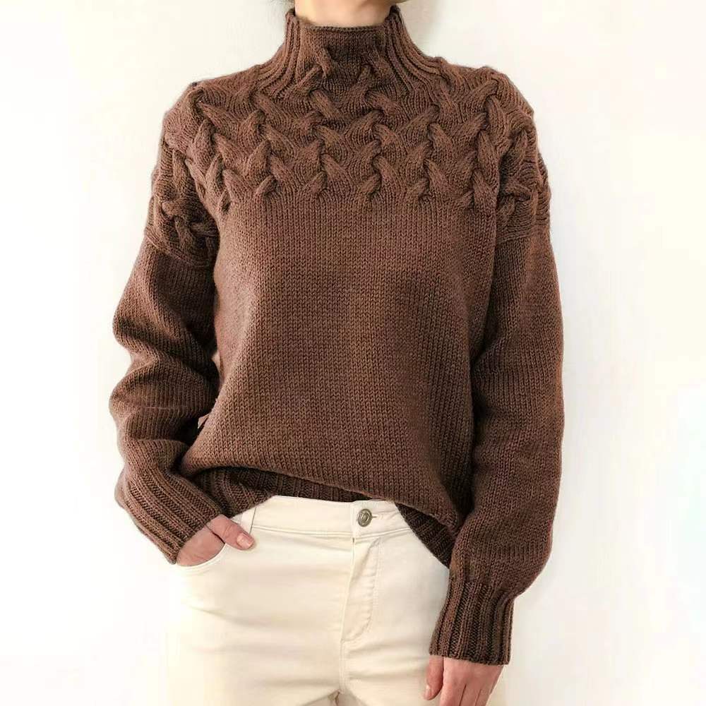 Autumn winter long-sleeved high-collar solid color knitting sweater women's pullover top 16