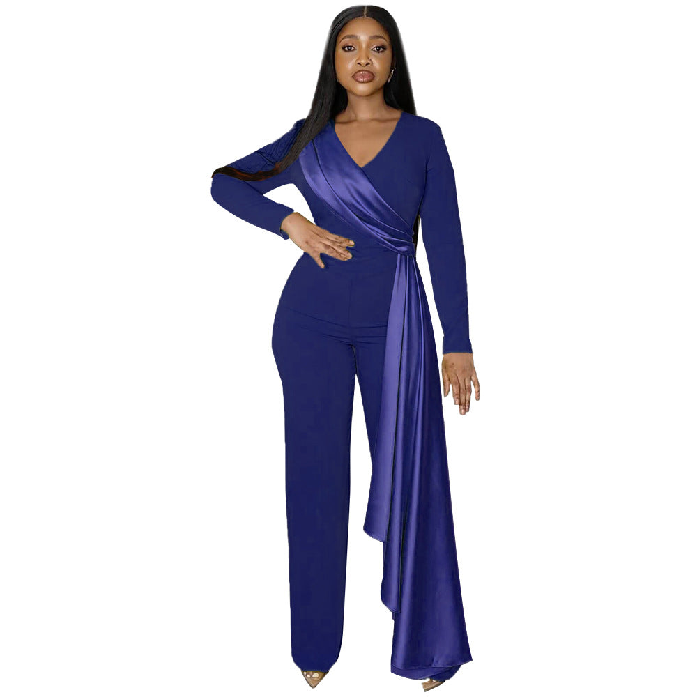 Women Long Sleeve V-Neck Slim Jumpsuit 10
