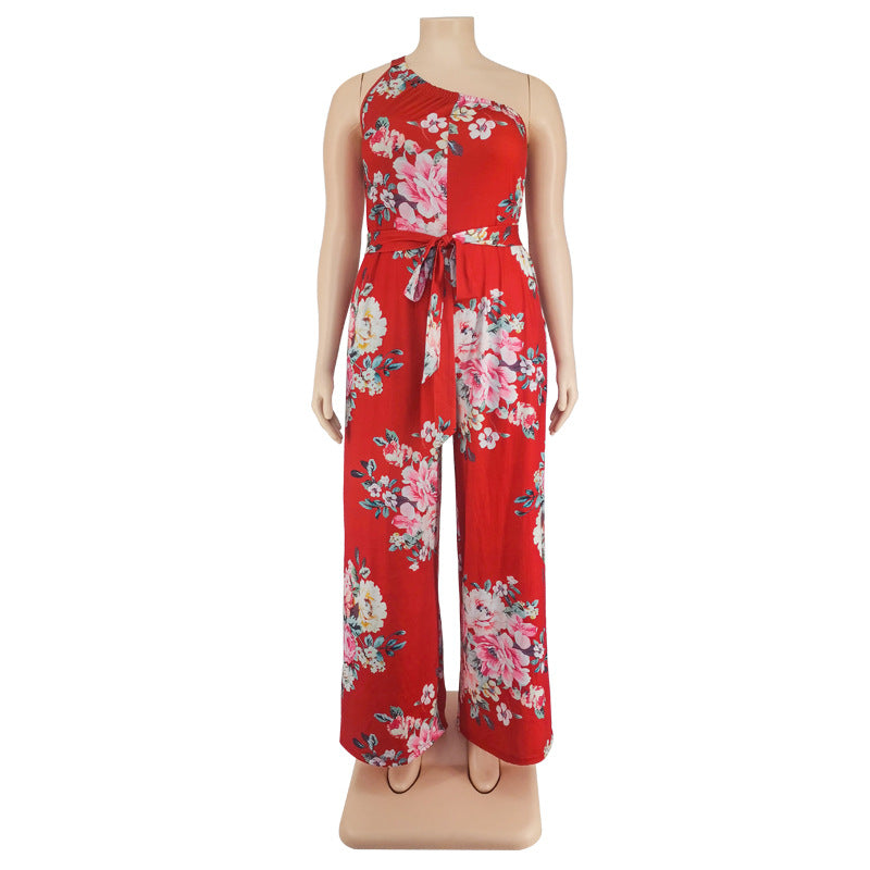 Plus Size Women Summer Floral Print Casual Jumpsuit 6