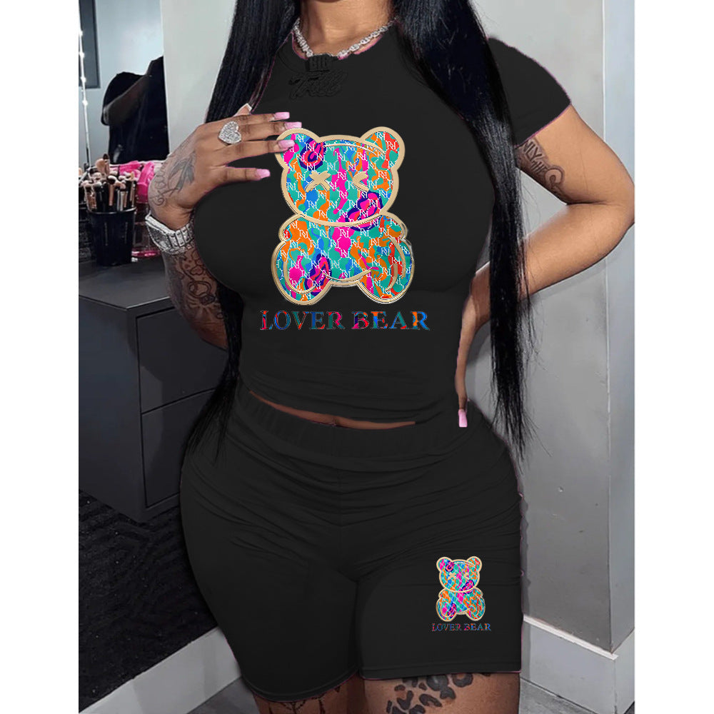 Women's T-shirt shorts sports two pieces Set 4