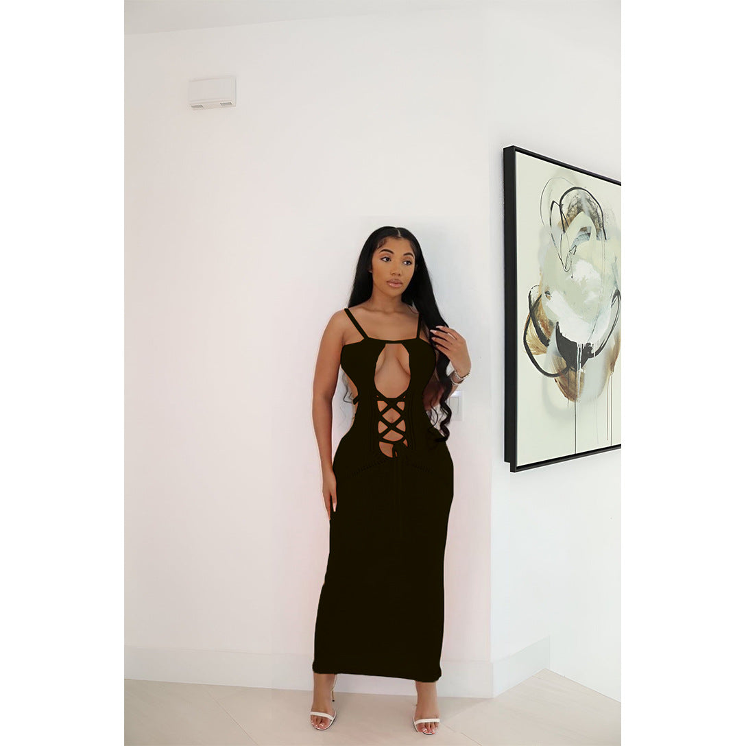 Women's Fashion Casual Sexy Strappy Cutout Low Back Knitting Dress 7