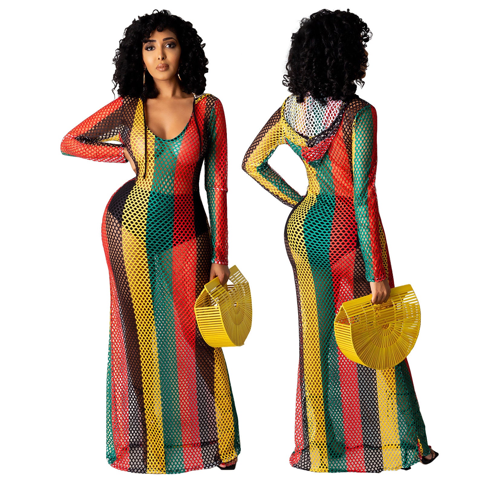 Women's Hollow See-Through Mesh Hooded Nightclub Dress 4