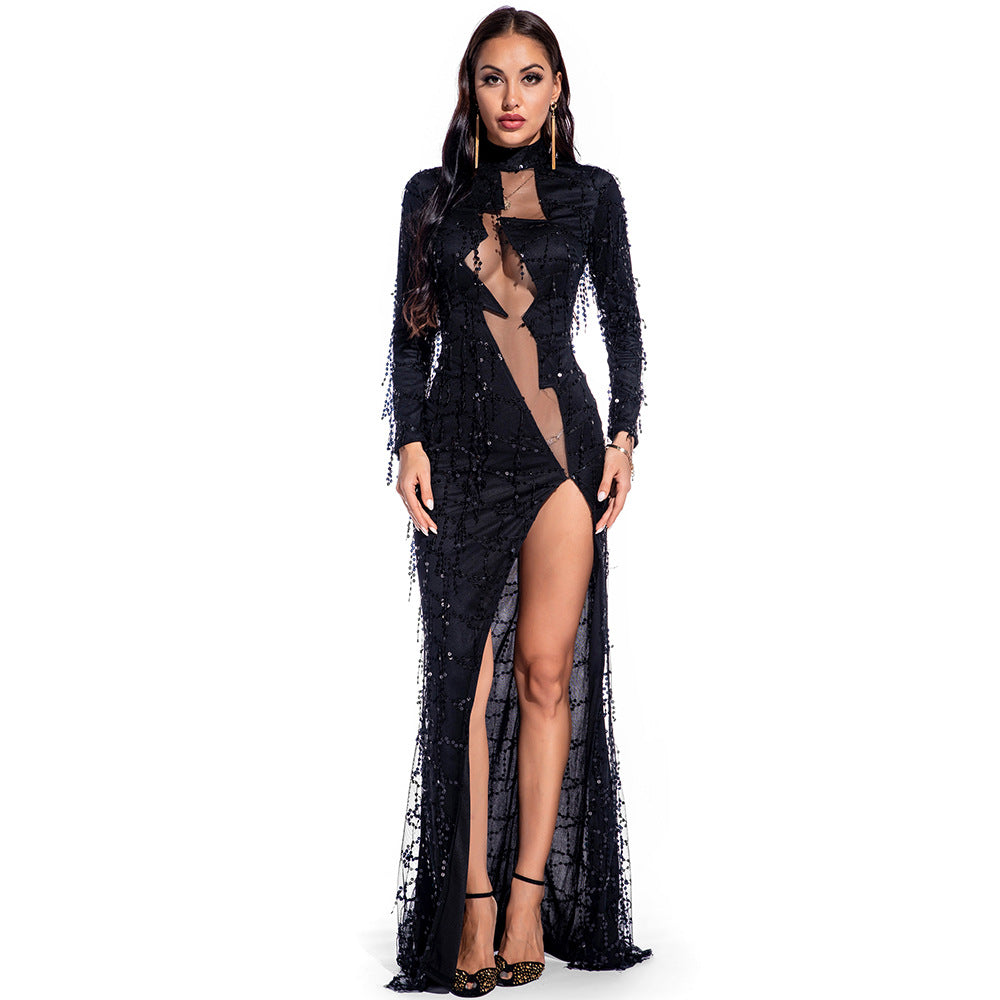 Sexy Long Sleeve See-Through Sequin Women's Evening Dress 8