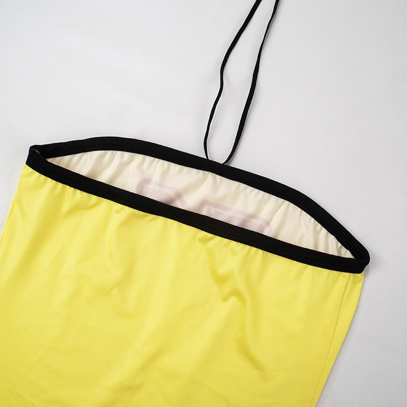 Women summer drawstring Lace-Up sleeveless Strapless Top And Ruffle Edge Skirt two-piece set 8