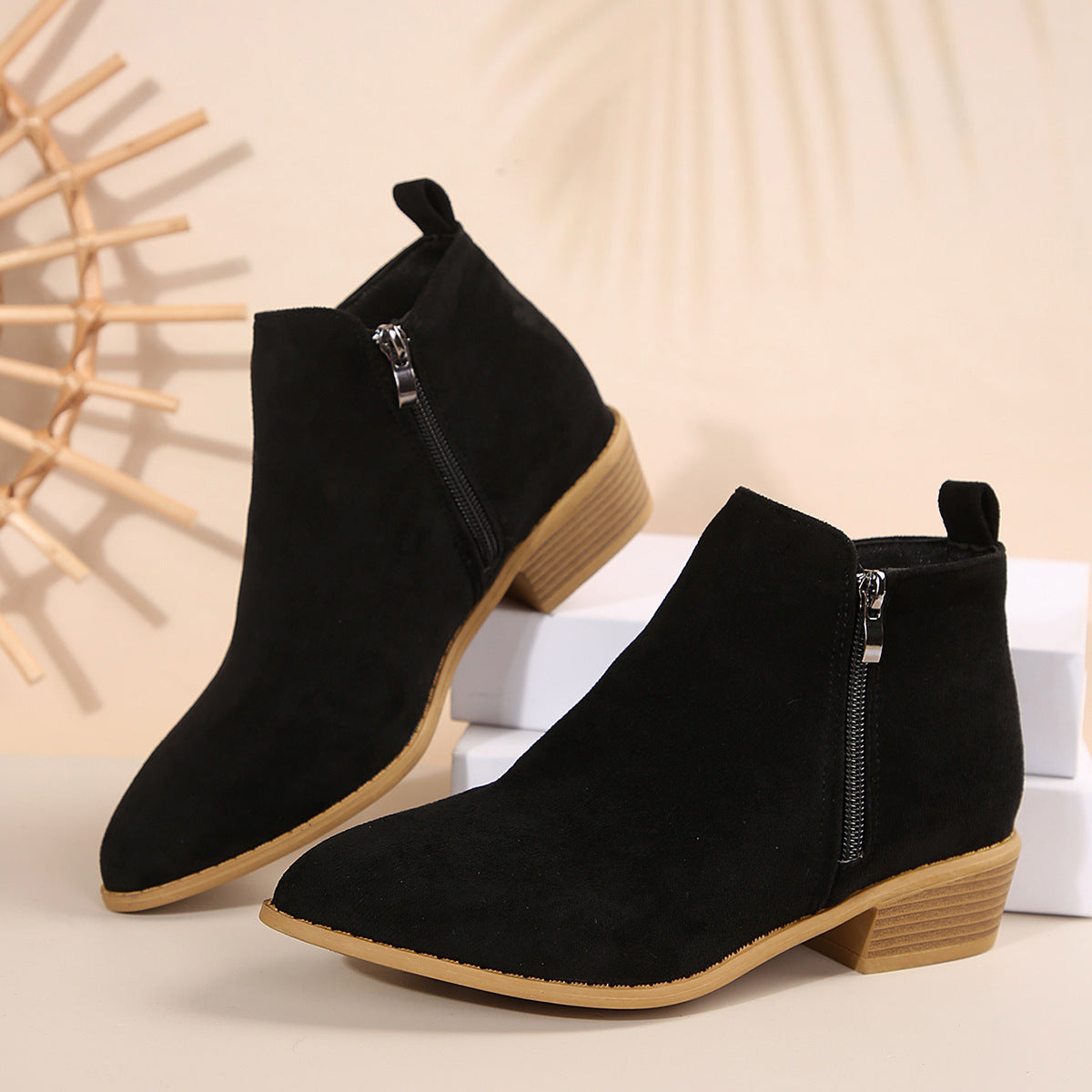 Women's Winter Plus Size Suede Pointed Side Zip Mid Heel Chelsea Boots 9