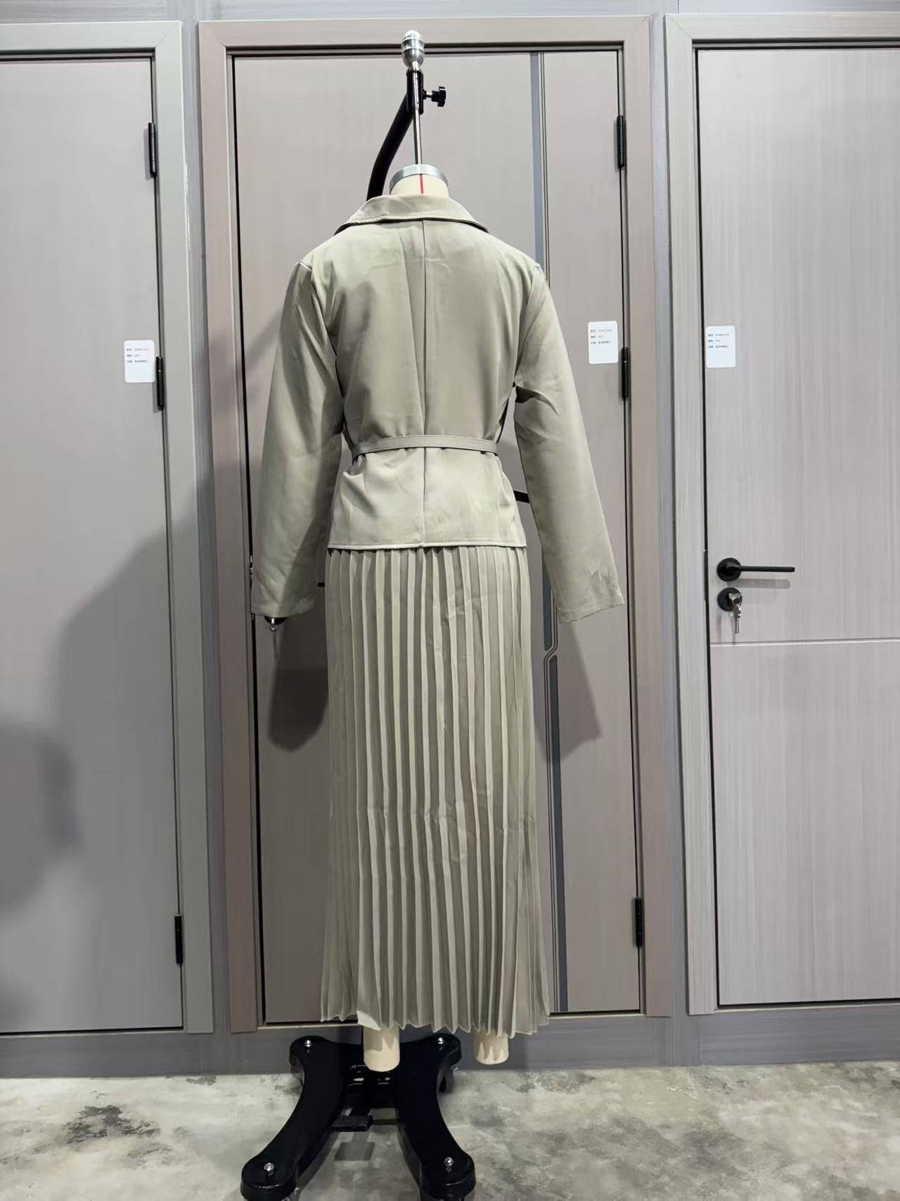 Women Button Blazer and Pleated Skirt Two Piece Set 14