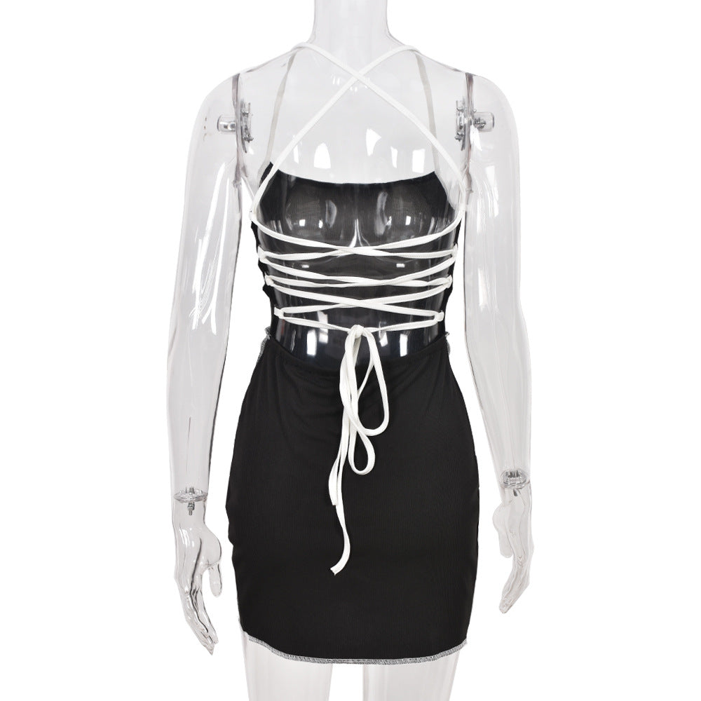 Women's Spring Summer Tie Low Back Sleeveless Halter Neck Bodycon Dress 10