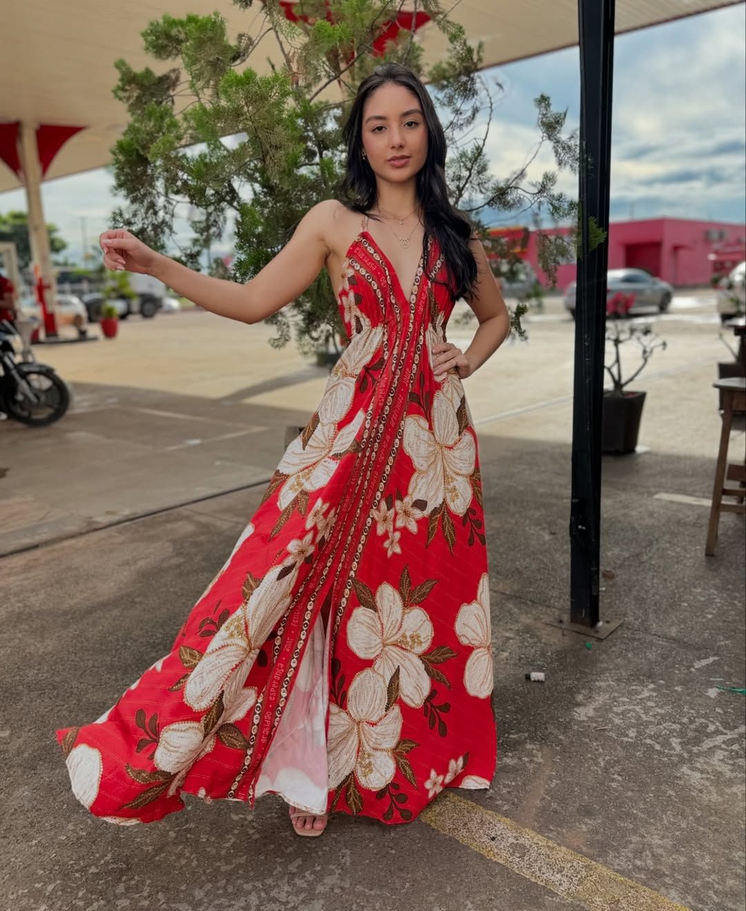 Women Spring and Summer Off-shoulder V-neck Strapless Printed Maxi Dress 5