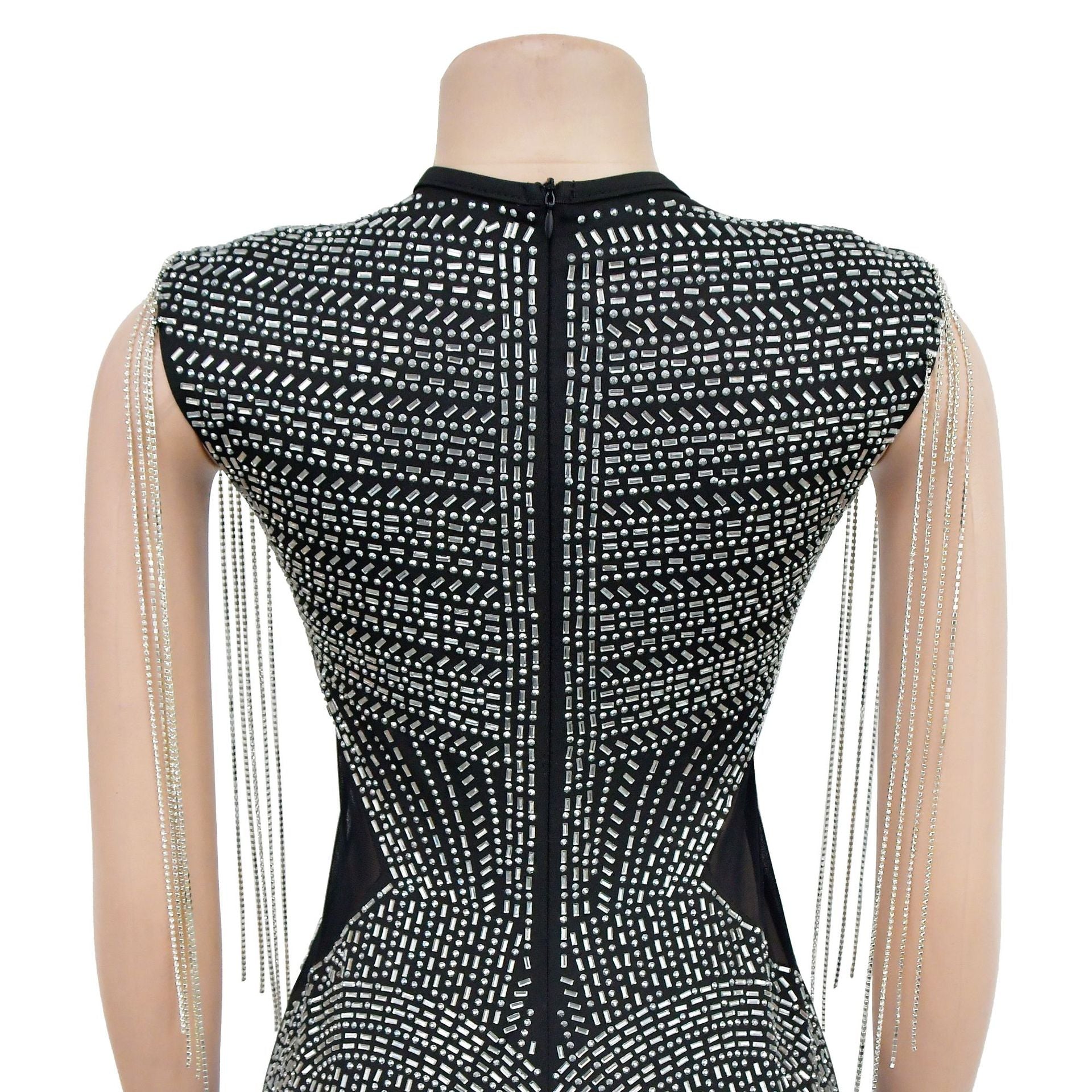 Women's Fashion Solid Color Mesh Beaded Sleeveless Club Dress 18