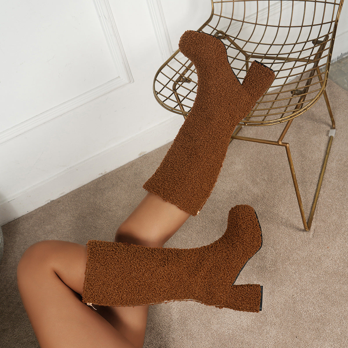 Women Autumn and Winter High Boots Round Toe Thick Boots 4