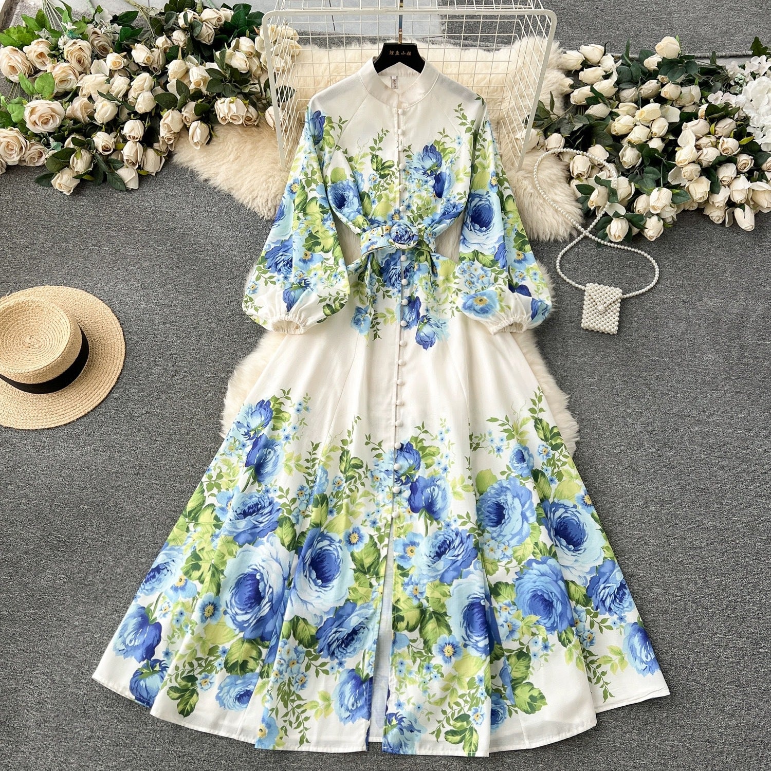 Women Printed French Puff Sleeve Dress 3