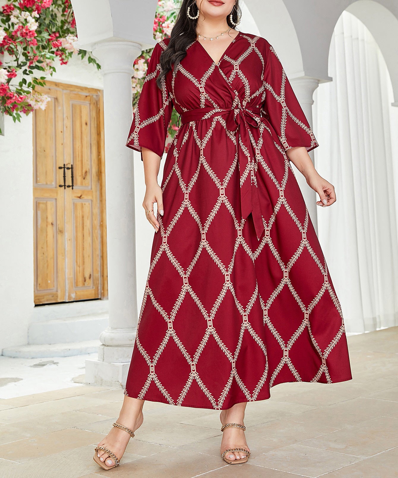 Autumn Plus Size Women's Geometric Print Lace Fashion Casual Dresses