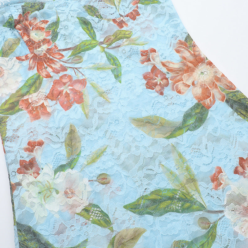 Women's Holidays Sleeveless Lace Trimmed Print Dress 13