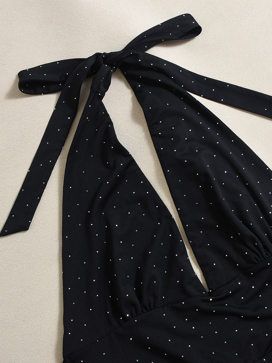 Spring and Summer Lace-Up Hollow V-Neck Puffy Short Dress for Women 9