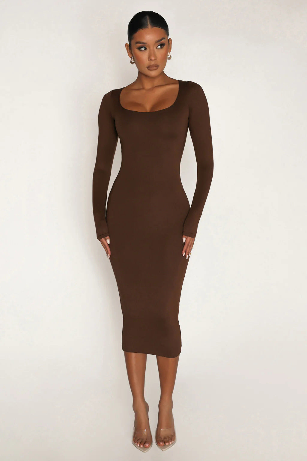 Women Sexy Long Sleeve Round Neck Bodycon Dress 14