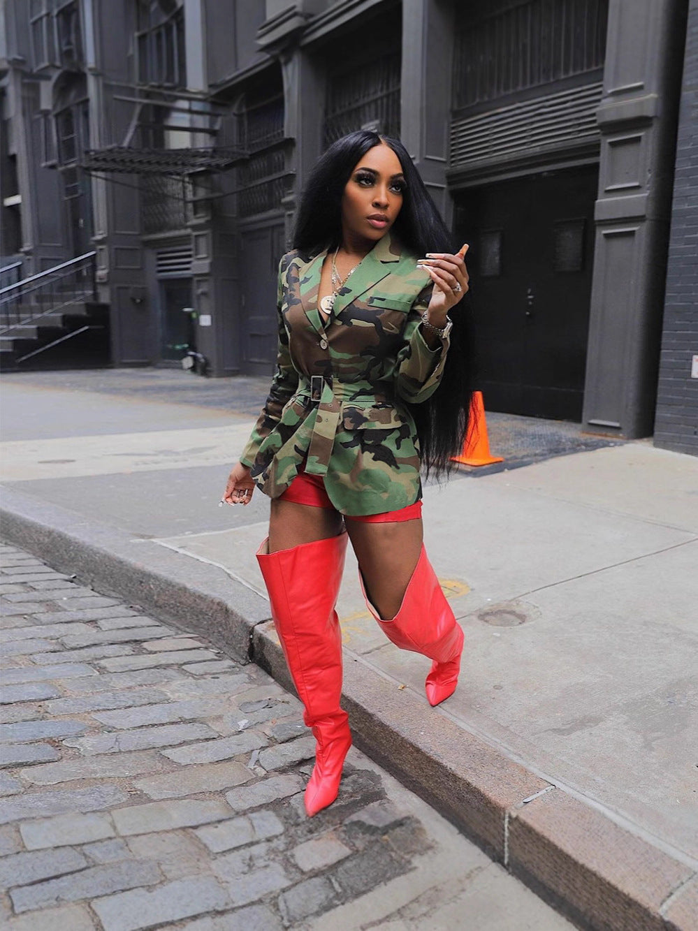 Women Autumn/Winter Camouflage Belted Jacket 4