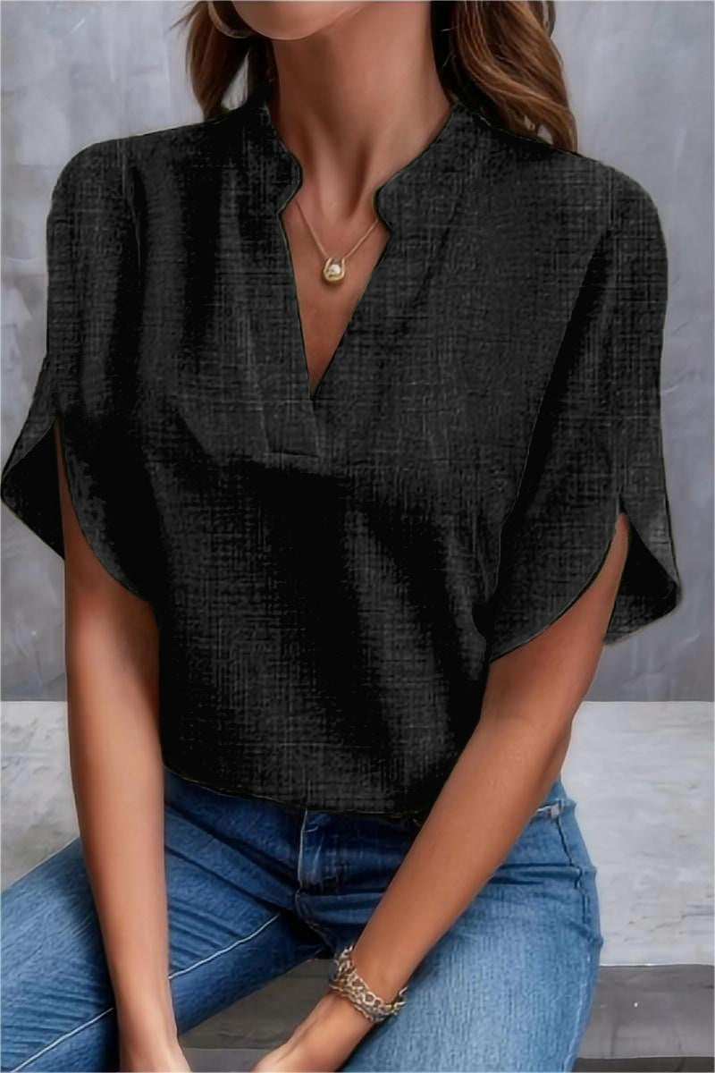 Women Summer Solid V-Neck Off-Shoulder Loose Shirt