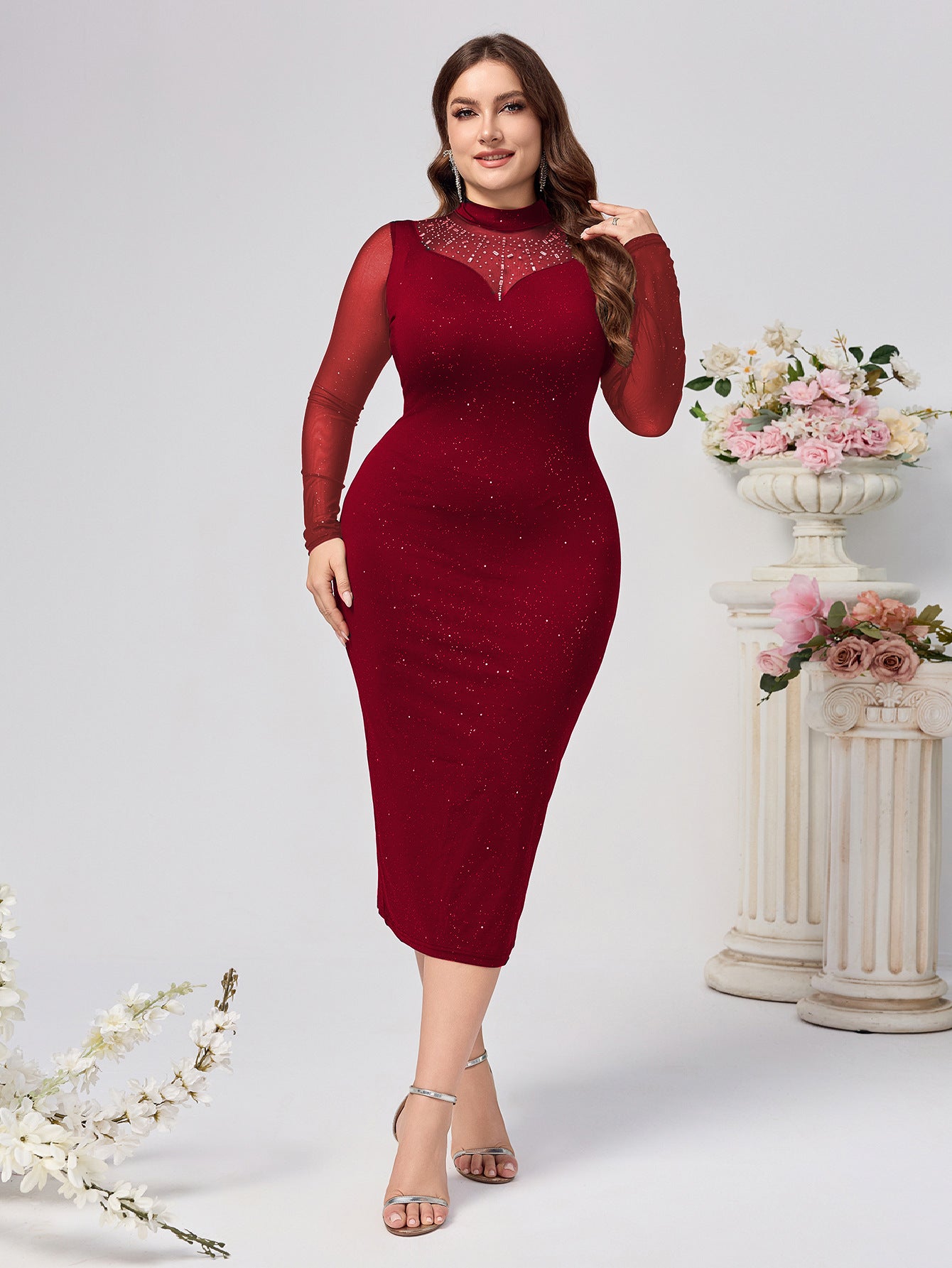 Plus Size Women Long Sleeve Sequin Sexy Formal Party Evening Dress 6