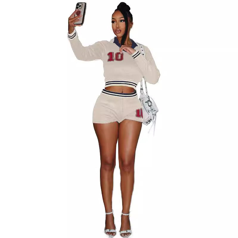 Sports Long Sleeve Shorts Sweater Shorts Set 4