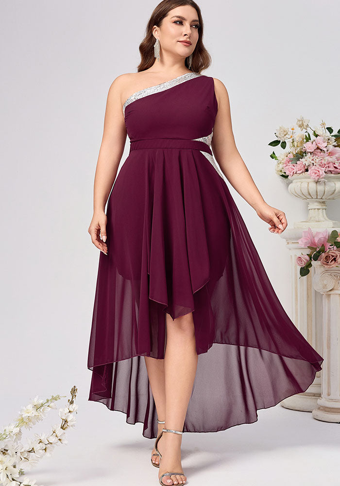 Plus Size Women Slash Shoulder Soild Dress