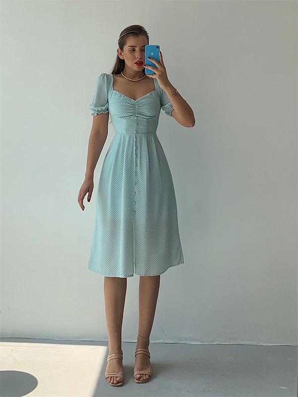 Women's Spring/Summer Chic V-Neck Single Breasted Midi Dress 20