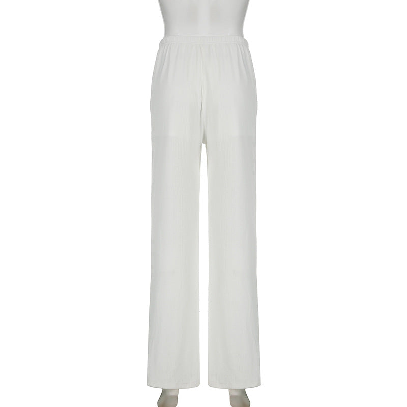 Women Casual two-piece set knitting basic button-down long-sleeved Top elastic trousers two-piece set pajamas and home clothes 19