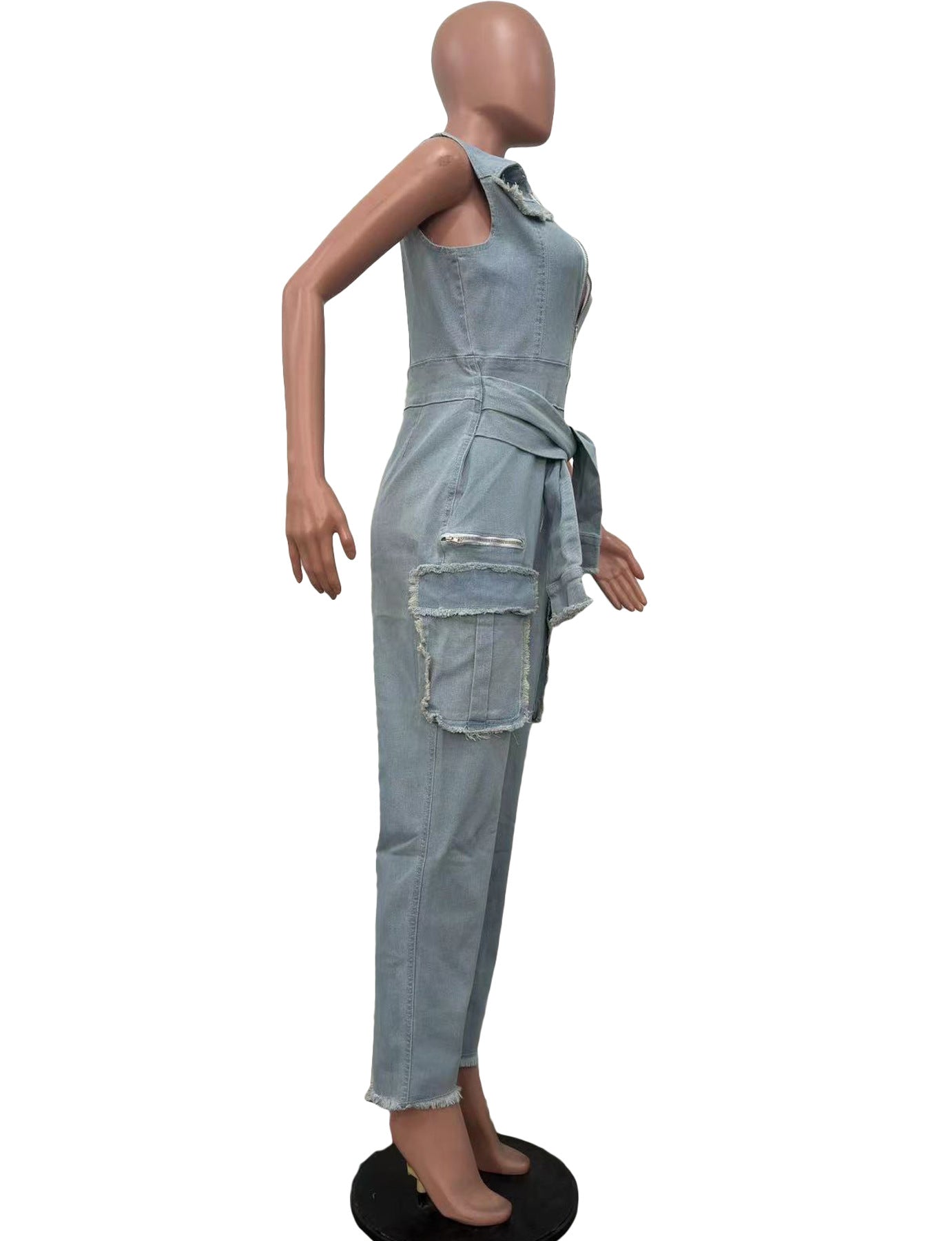 Women Summer Pockets Denim Jumpsuit 7