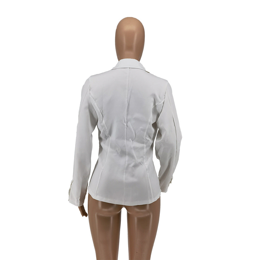 Women Solid Pocket Button Blazer 15