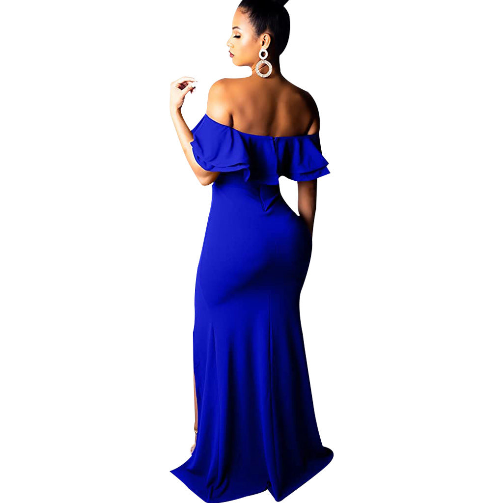 Sexy Fashion Ruffle Off Shoulder Split Dress 13