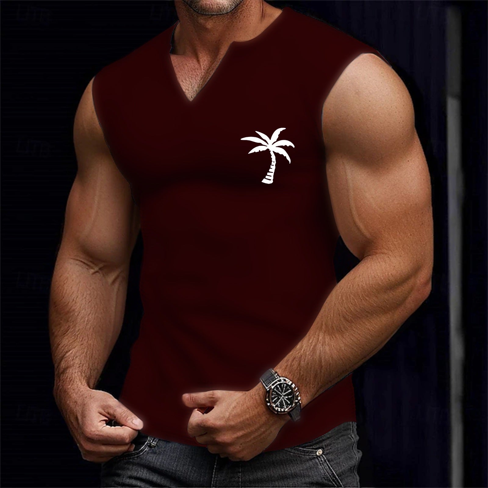 Men's Sporty Casual Coconut Tree Print Tank Top 28