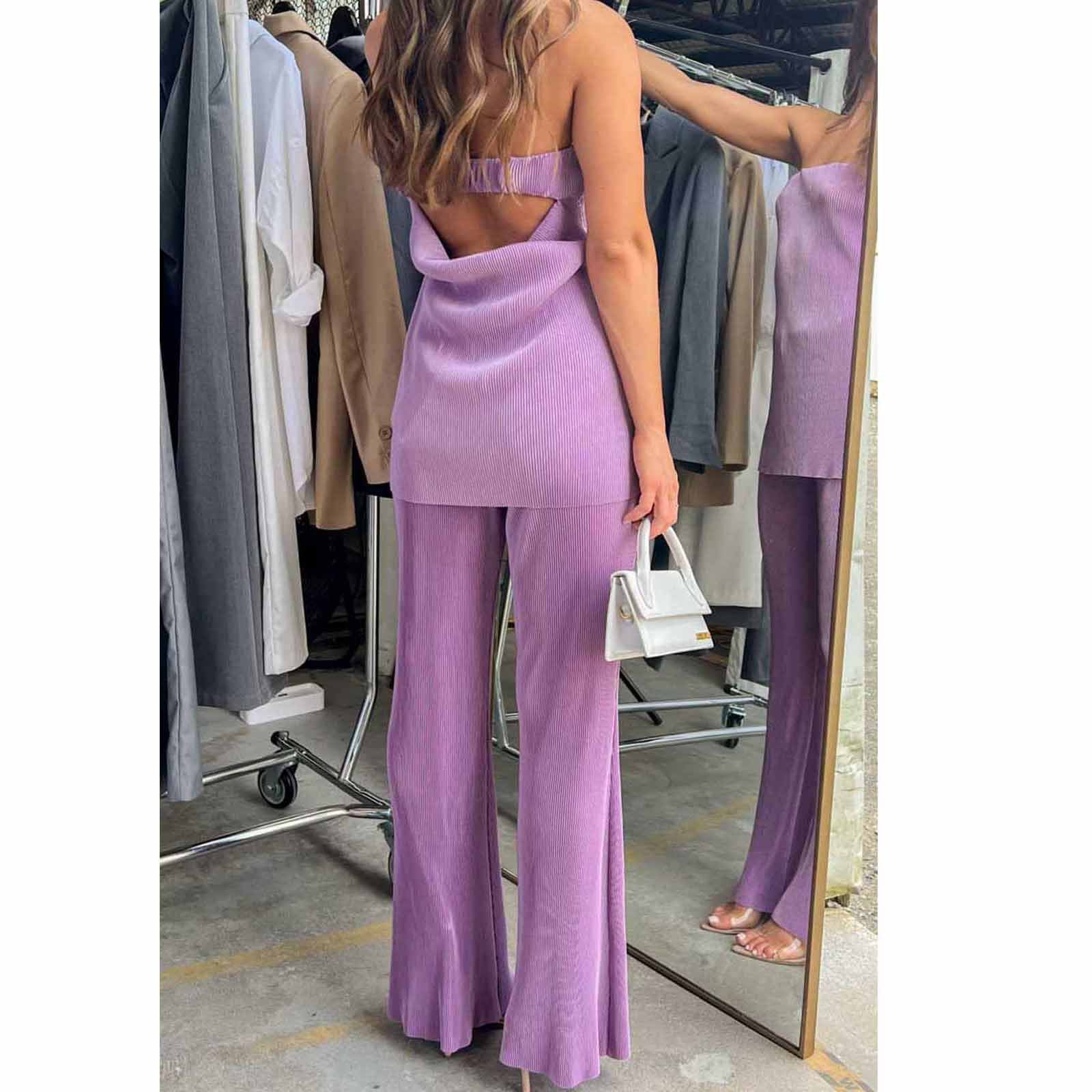 Women Sexy Strapless Top and Casual Pants Two-piece Set 15