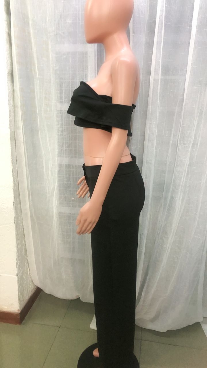 Women Elegant Off Shoulder crop top+ Loose Pants Two Piece 11