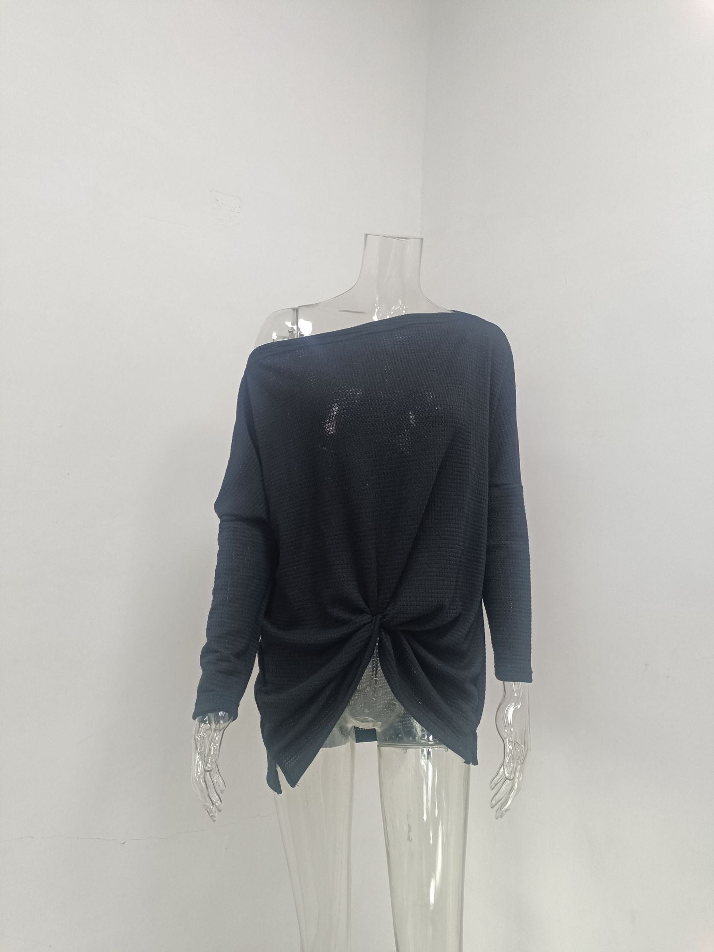 Women knitting waffle Slash Shoulder Top 35