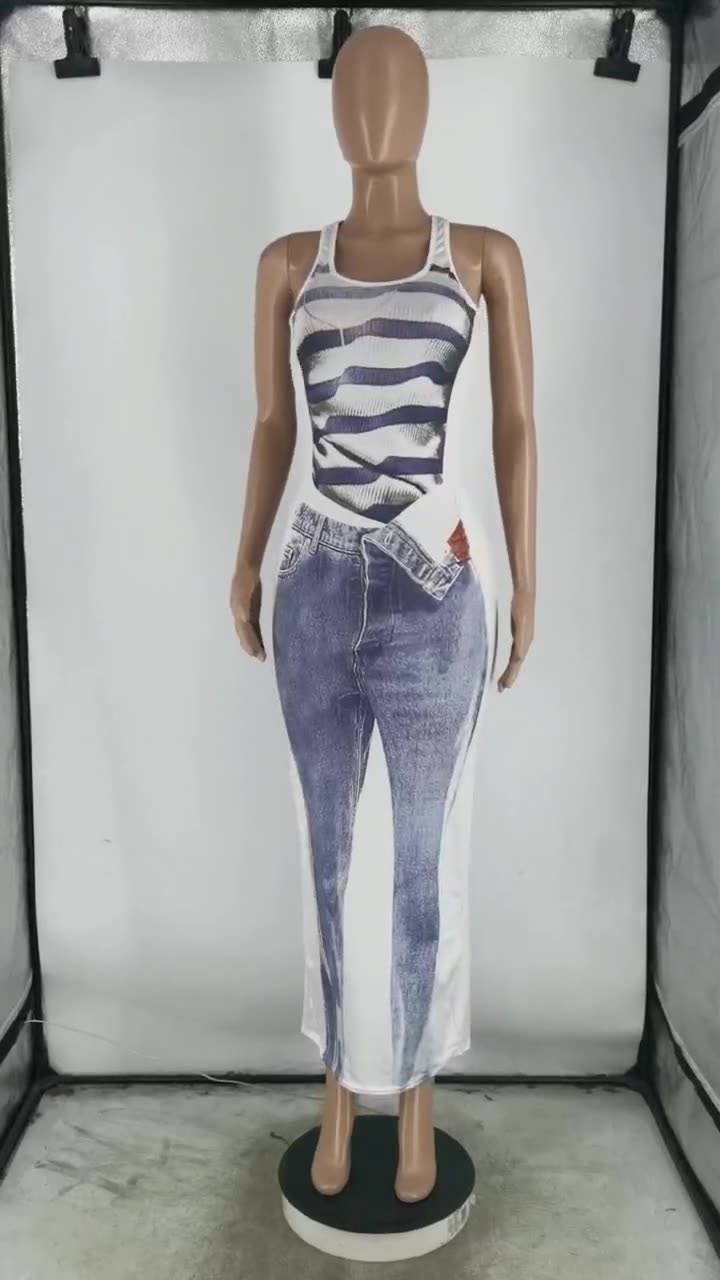 Women's Printed Sleeveless Tight Fitting Dress 6