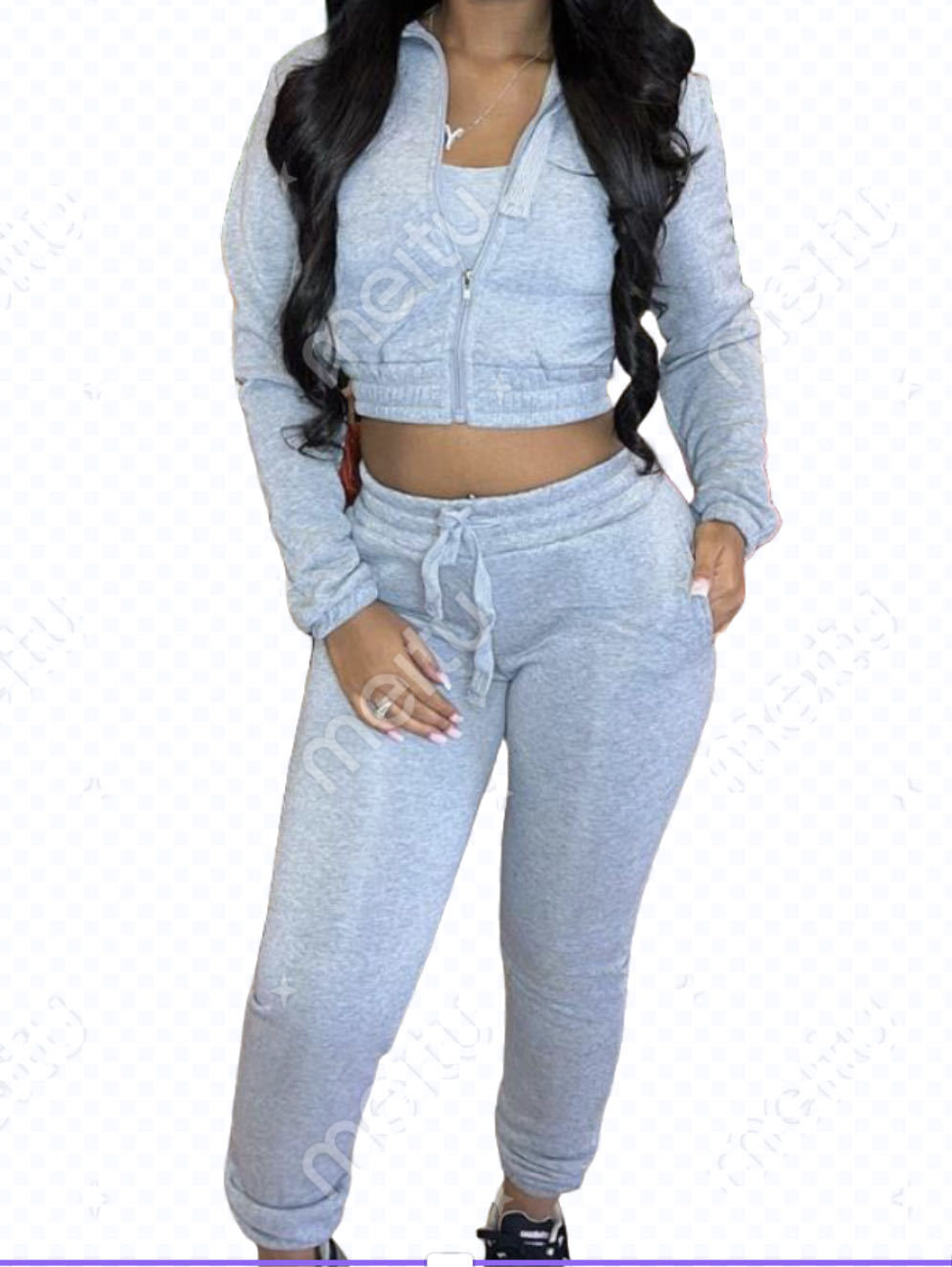 Women zipper Crop Top and Pant two-piece set 10