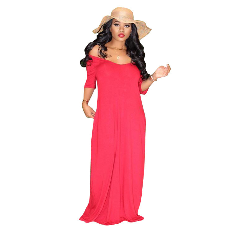 Women's Casual Pretty Color Short Sleeve Maxi Dress 11
