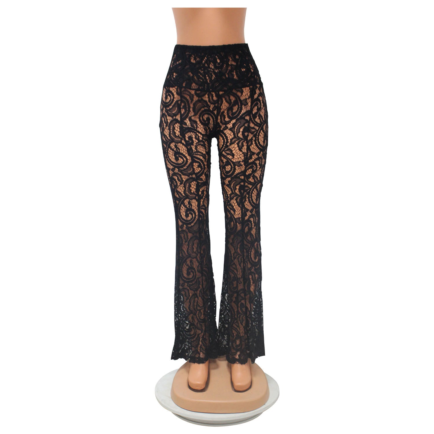 Summer Ladies Sexy See-Through Lace Ladies Pants Bell Bottom Pants 6