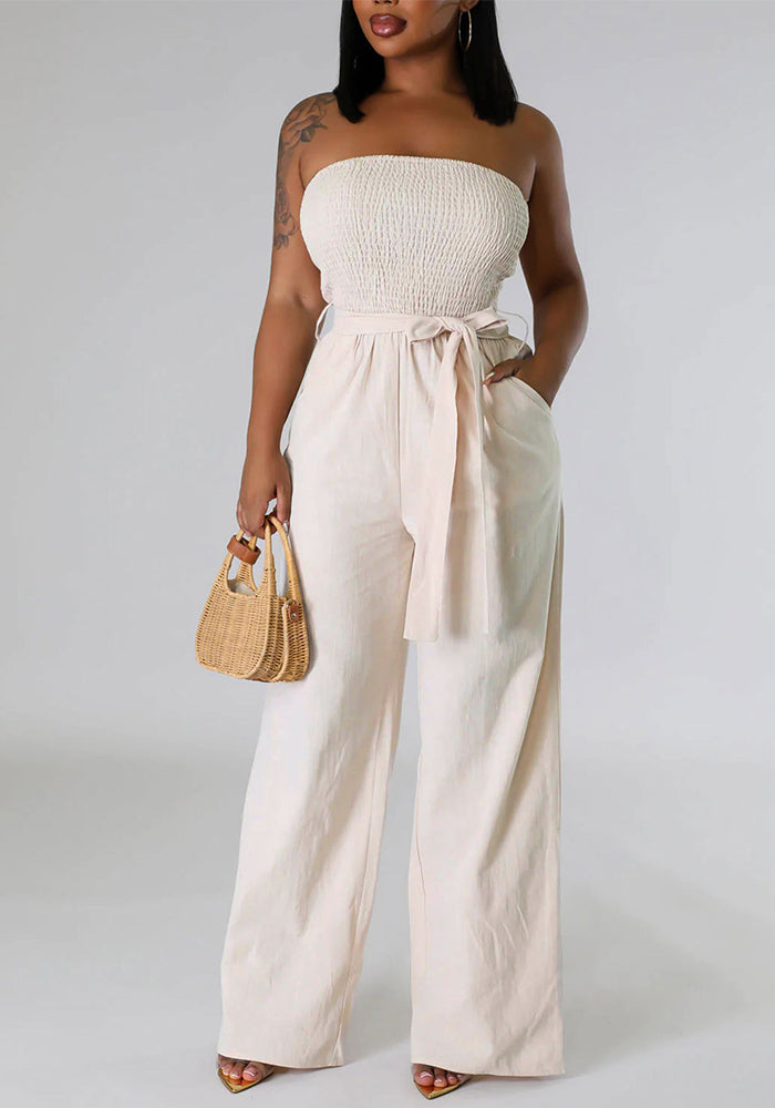 Summer Solid Color Strapless Wide-leg Women's Jumpsuit