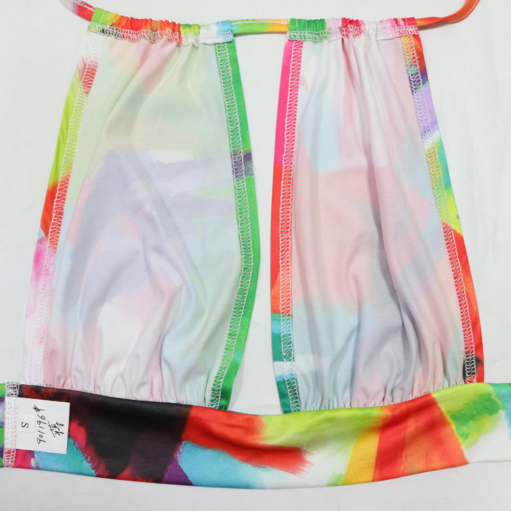 Fashionable Printed Crop Lace-Up Top Wide-Leg Pants Two-Piece Set 15