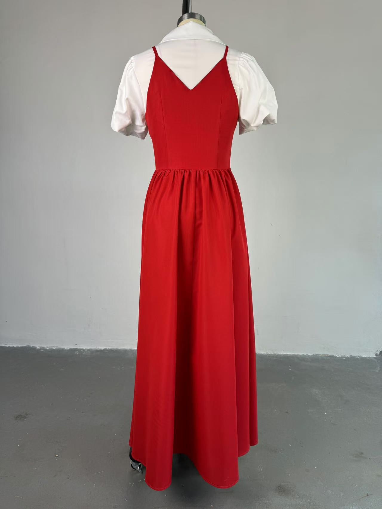 Women autumn elegant puff sleeve shirt collar dress 7