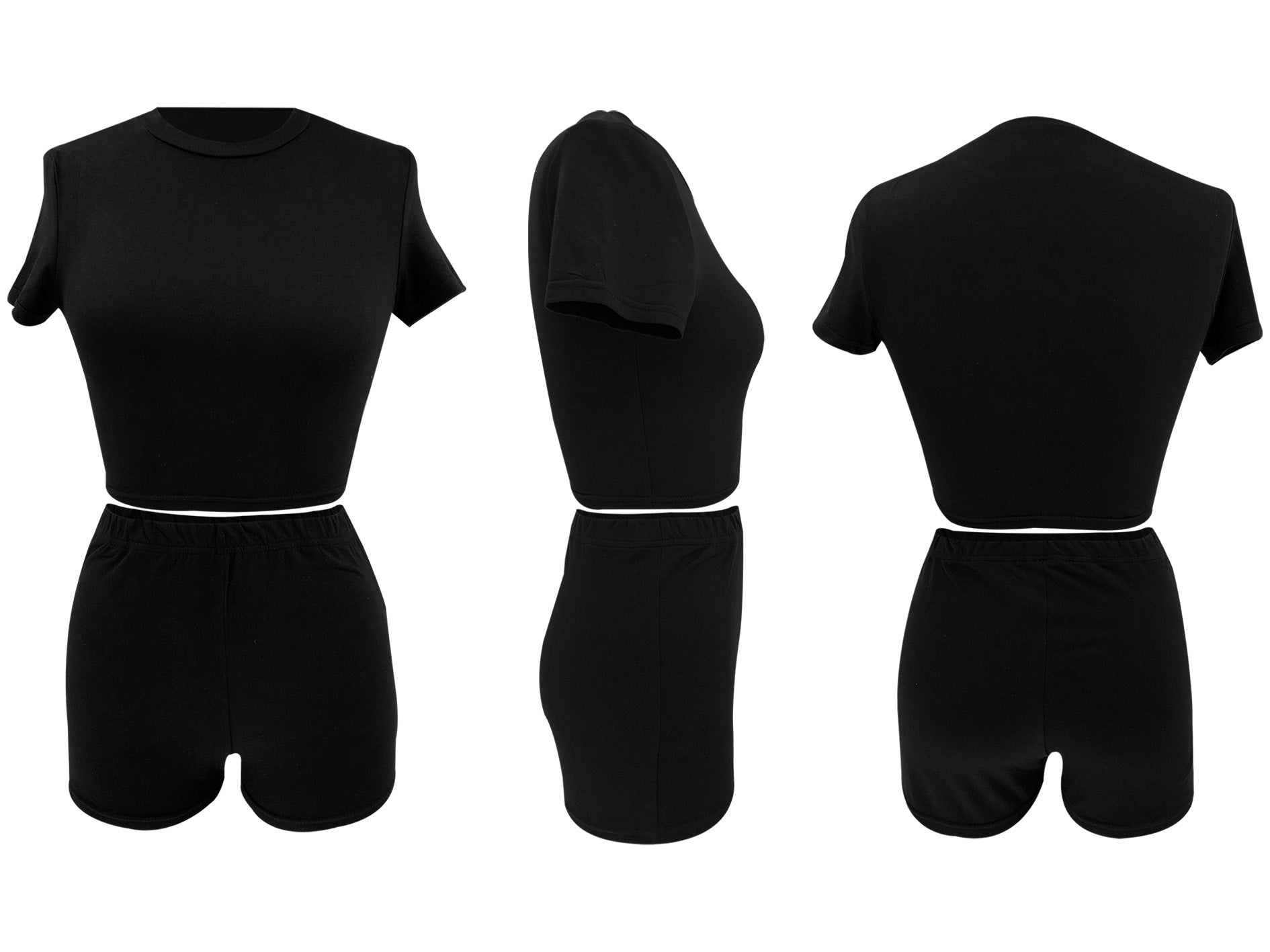 Women Summer Solid Crop Top Shorts Two-Piece Set 33