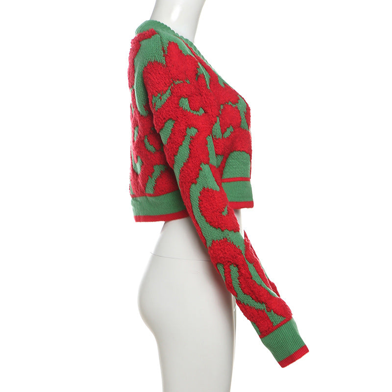 Autumn Fashion Color Matching V-Neck Buttoned High Waist Slim Women Knitting Top 27