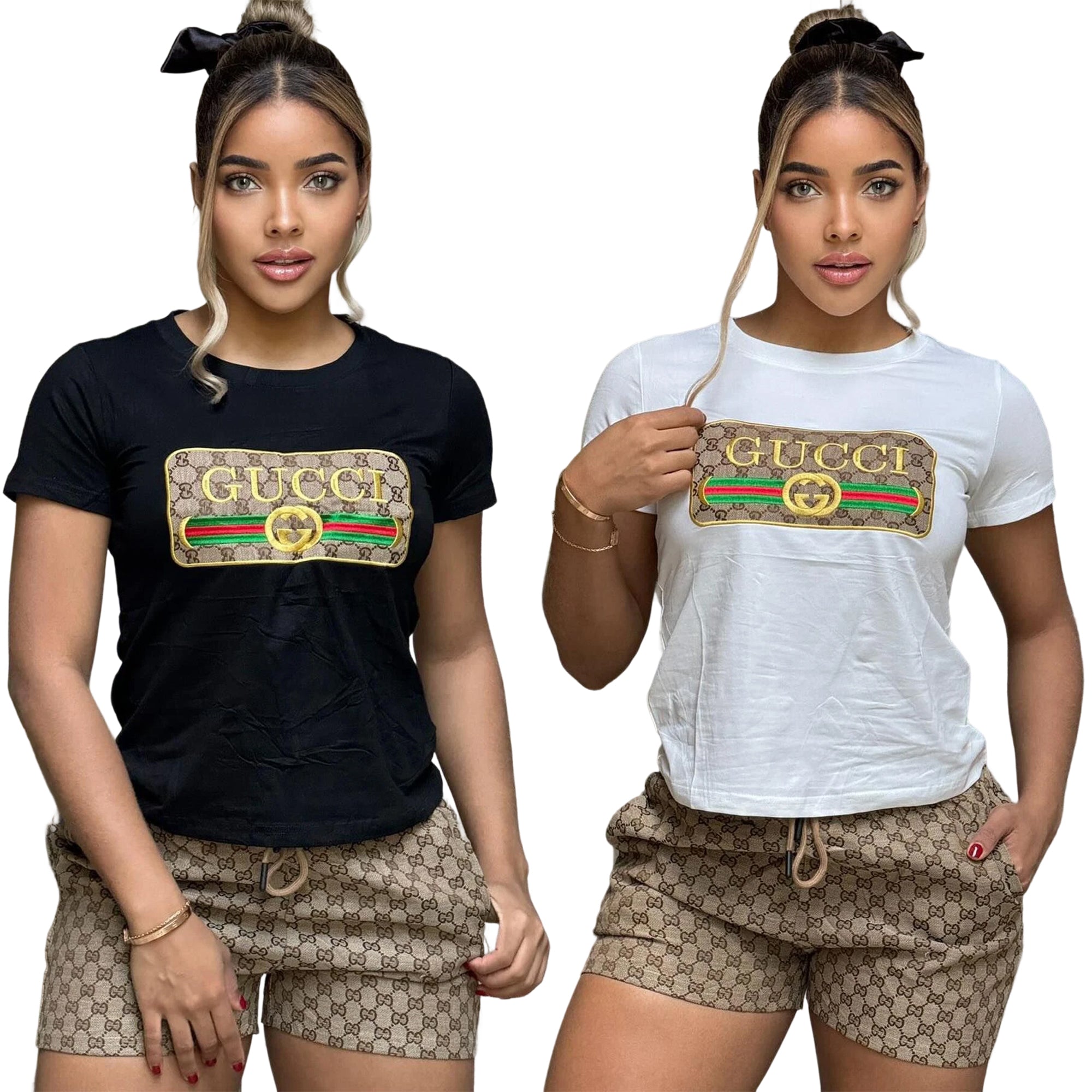 Women summer embroidered + printed short-sleeved Top and shorts two-piece set 14