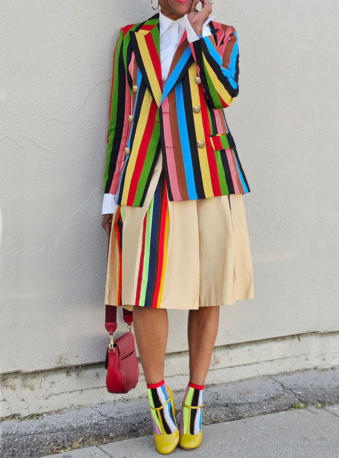 Women printed double-breasted Turndown Collar Blazer