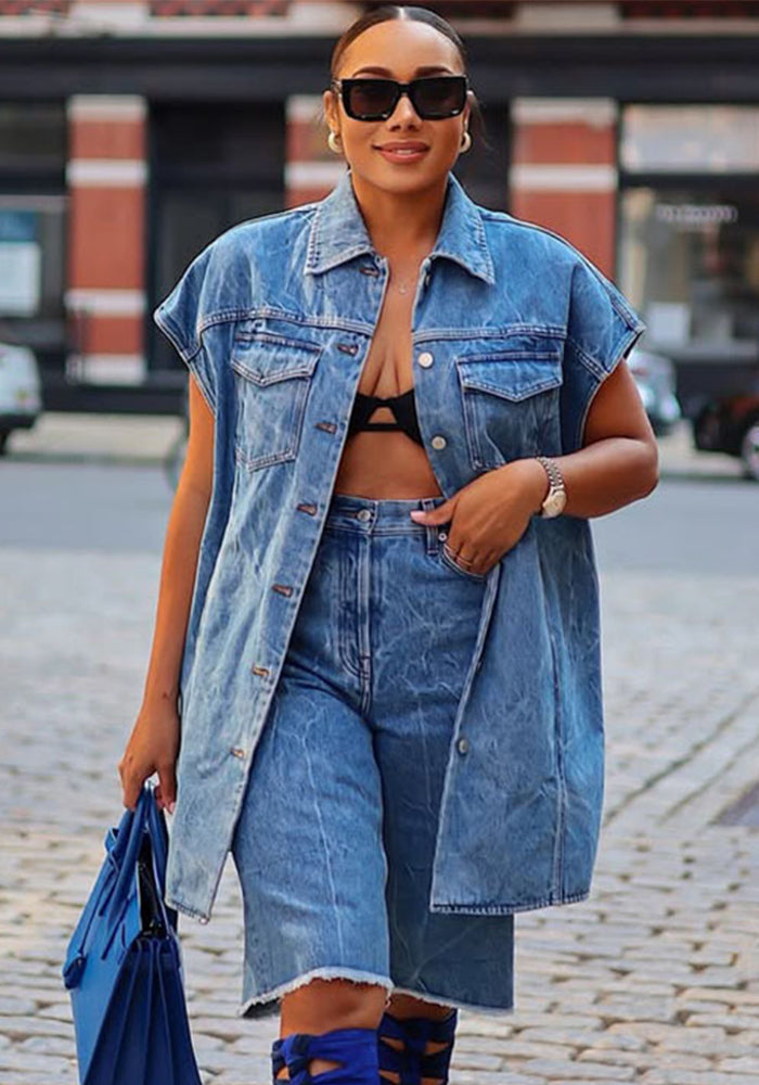 Women Casual Denim sleeveless jacket