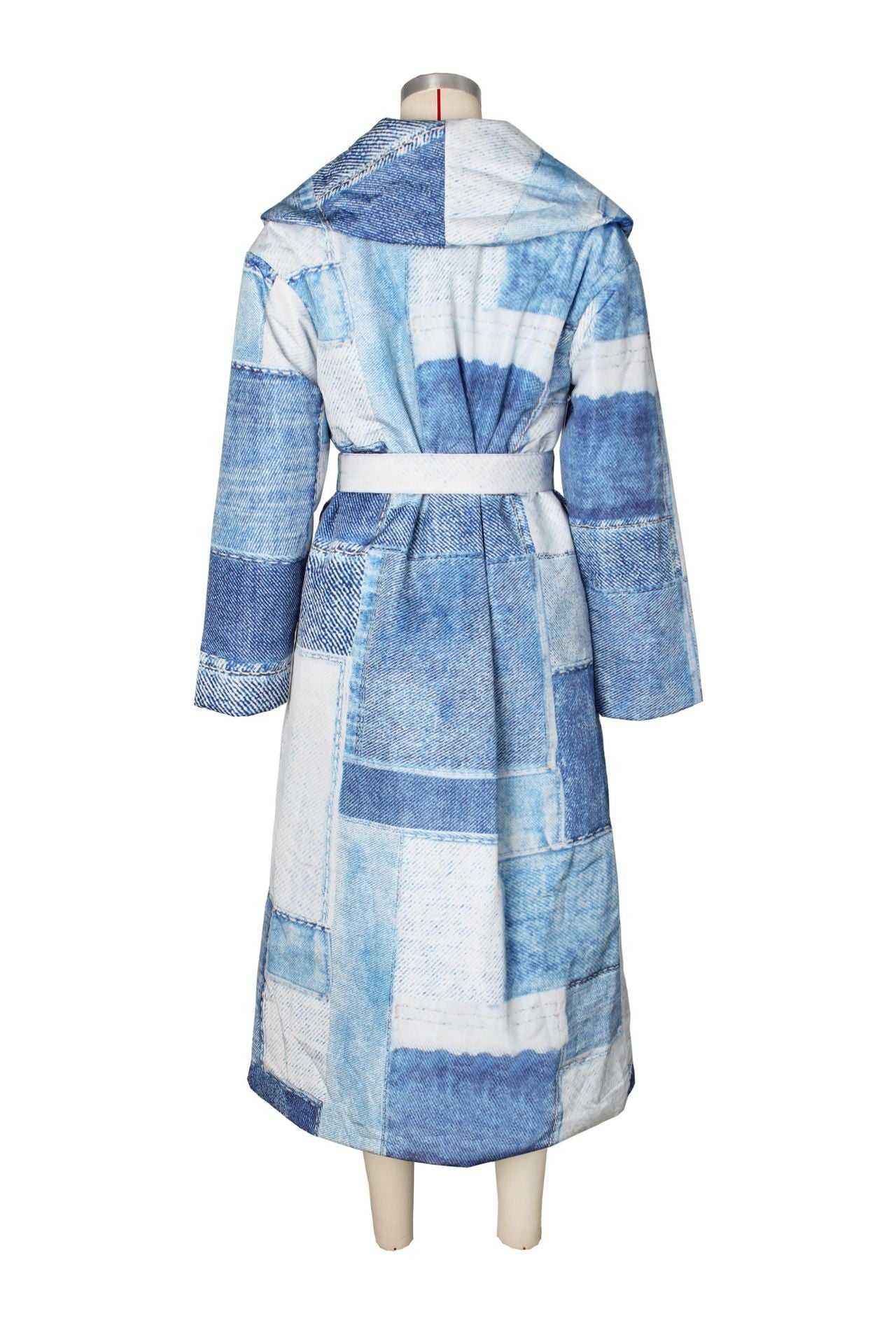 Women Denim patch print Turndown Collar lace-up jacket 7