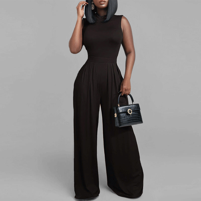 Fashion Print Women Chic Casual Slim Sleeveless Wide Leg Jumpsuit 7